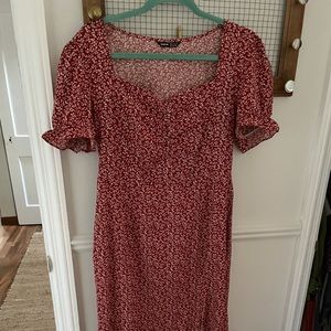 Red Floral Midi Dress